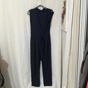 Zara Dark Blue High Neck Open Back Jumpsuit a301